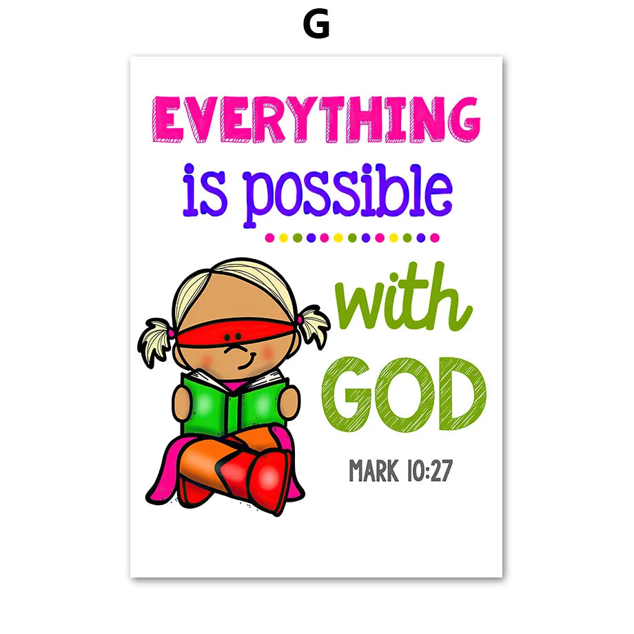 Kids Christian Bible Verse Canvas Wall Art