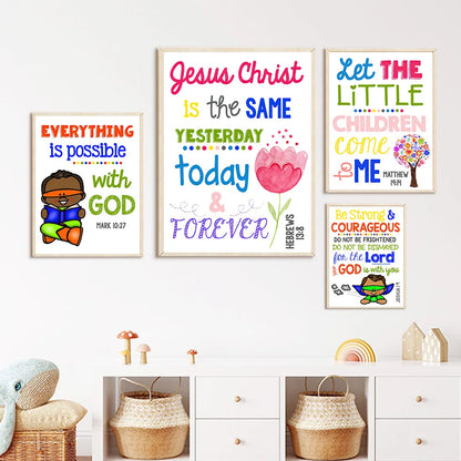 Kids Christian Bible Verse Canvas Wall Art