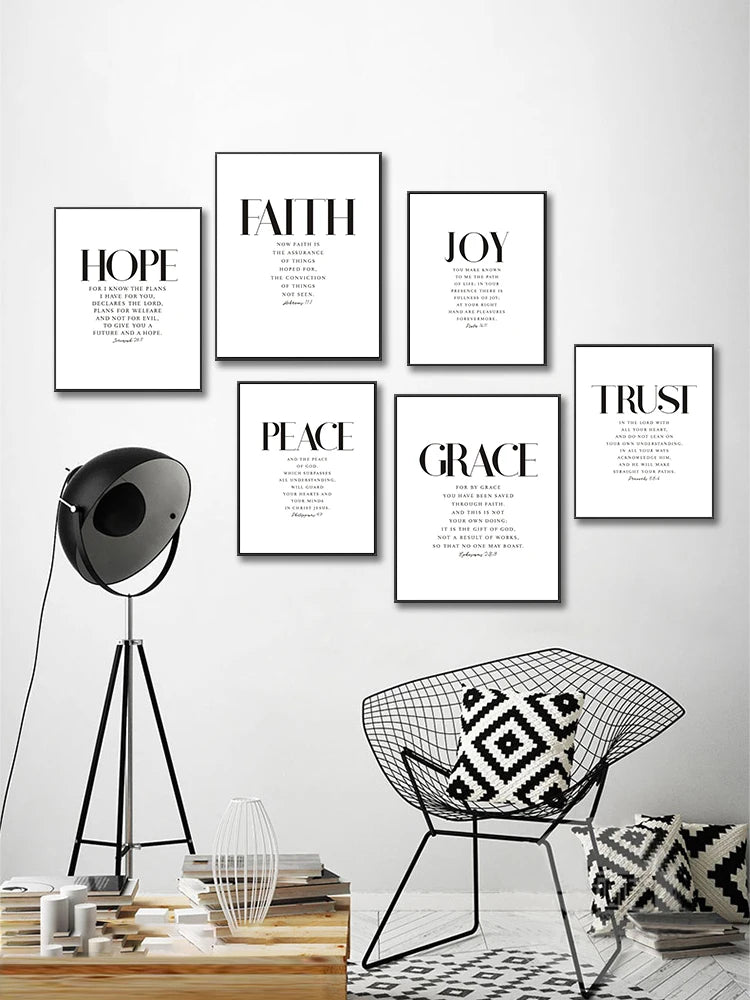 Christian Bible Verse Canvas Wall Art - Grace Joy Peace Hope Trust Faith Print