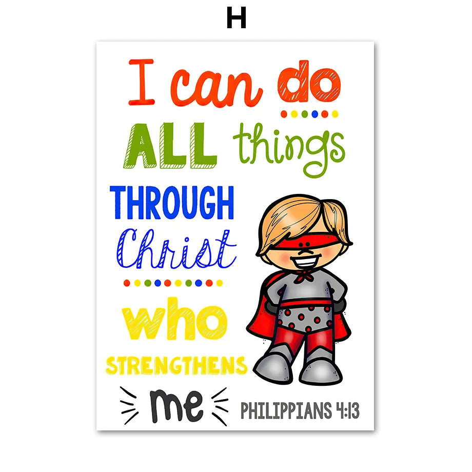 Kids Christian Bible Verse Canvas Wall Art