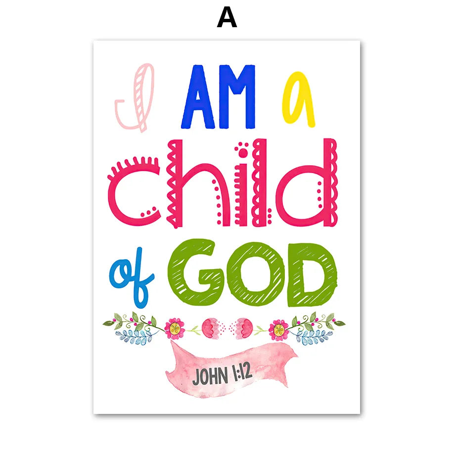 Kids Christian Bible Verse Canvas Wall Art