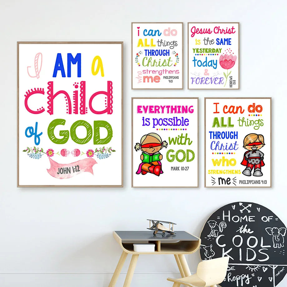 Kids Christian Bible Verse Canvas Wall Art