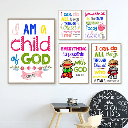 Kids Christian Bible Verse Canvas Wall Art