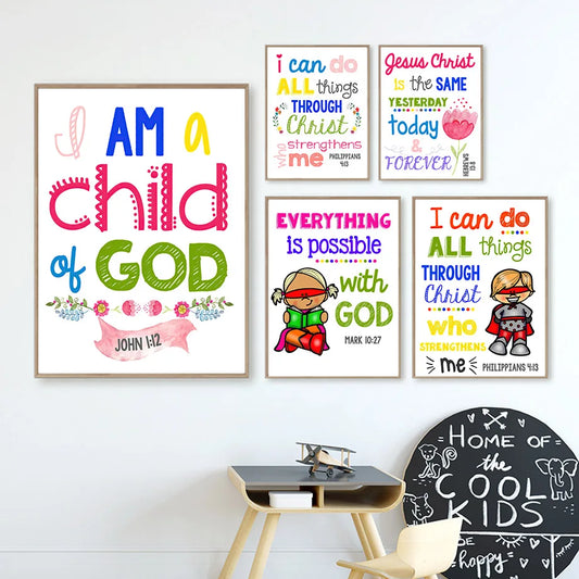 Kids Christian Bible Verse Canvas Wall Art