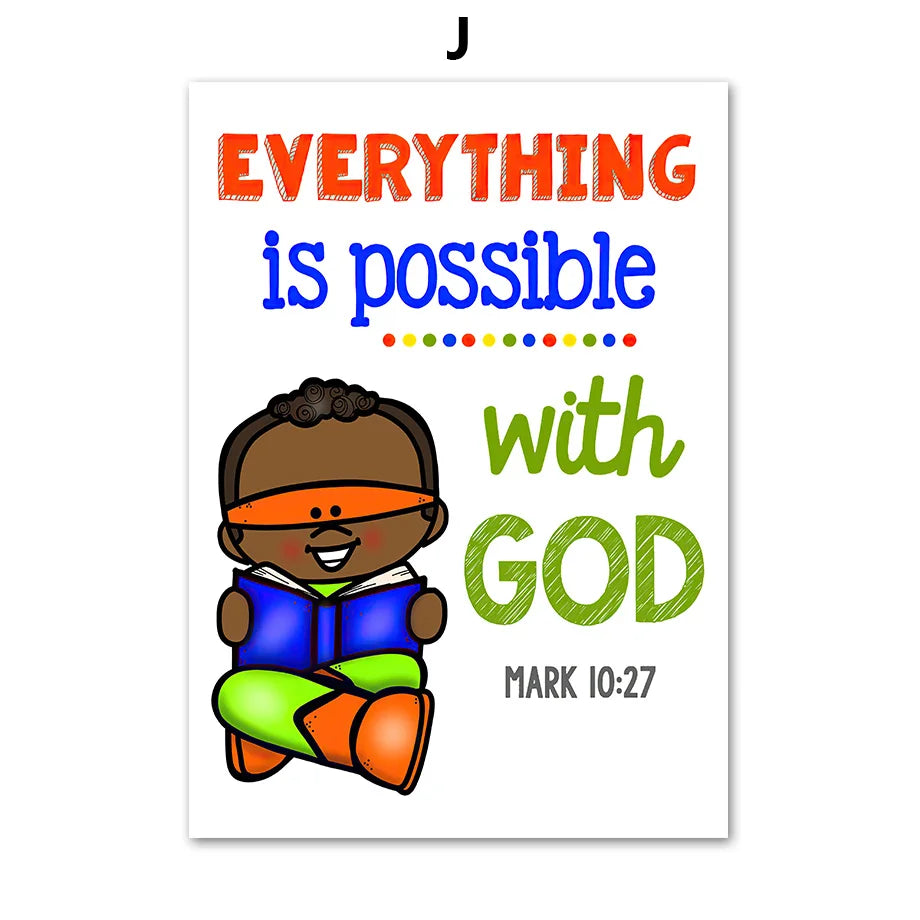 Kids Christian Bible Verse Canvas Wall Art