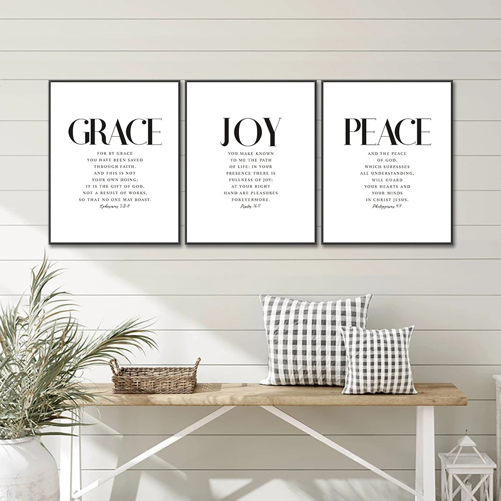Christian Bible Verse Canvas Wall Art - Grace Joy Peace Hope Trust Faith Print