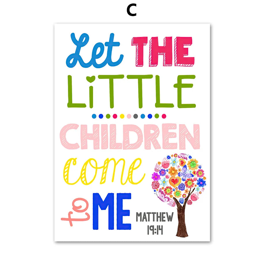 Kids Christian Bible Verse Canvas Wall Art
