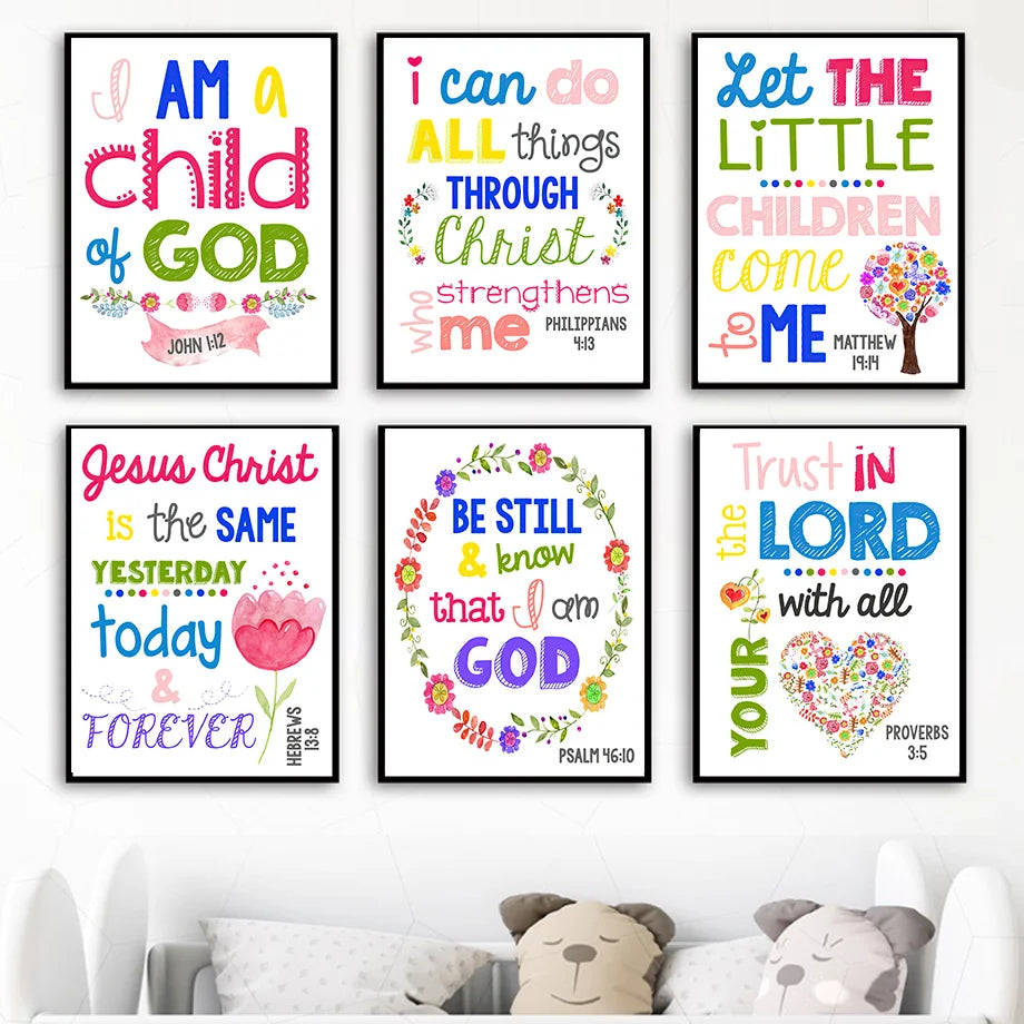 Kids Christian Bible Verse Canvas Wall Art