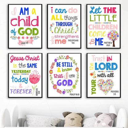 Kids Christian Bible Verse Canvas Wall Art