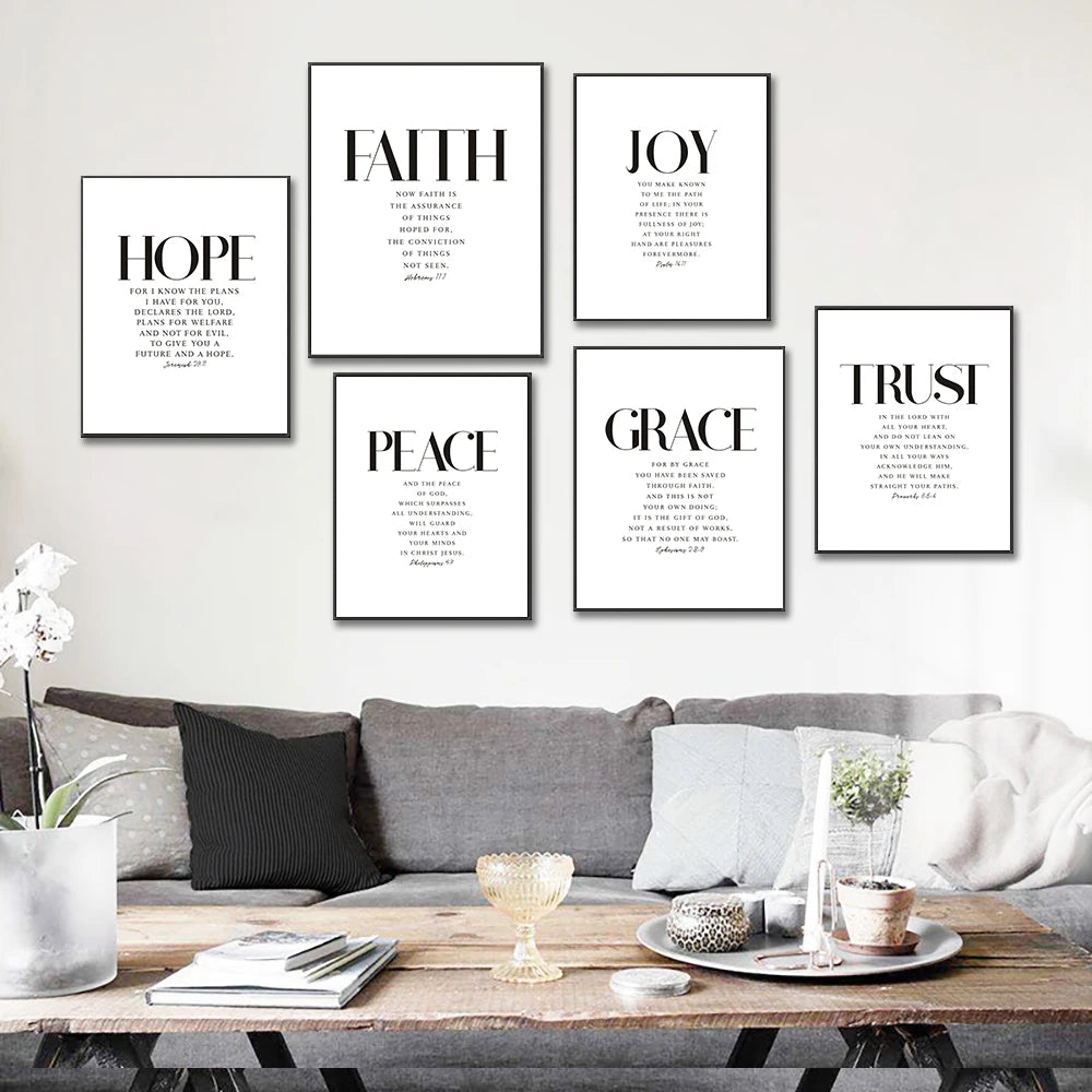 Christian Bible Verse Canvas Wall Art - Grace Joy Peace Hope Trust Faith Print