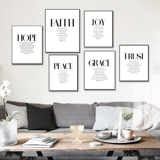 Christian Bible Verse Canvas Wall Art - Grace Joy Peace Hope Trust Faith Print