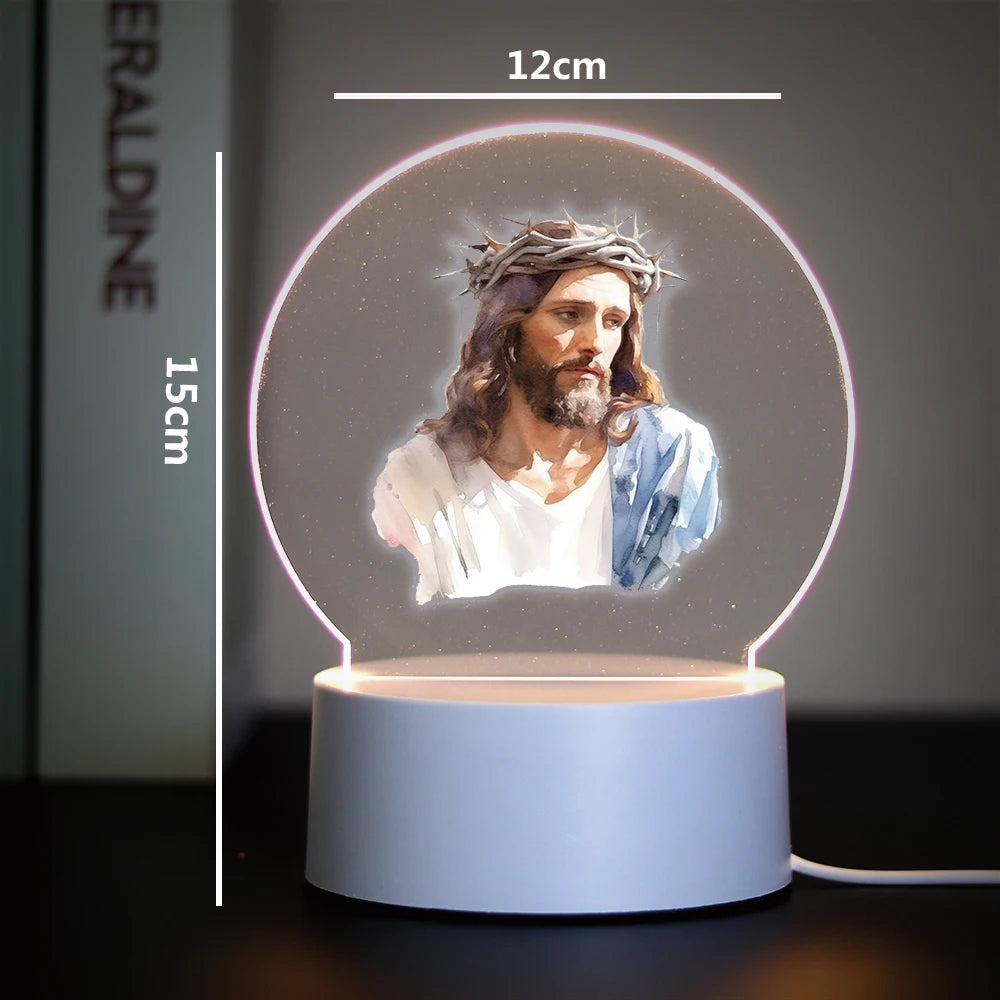 Christian 3D Night Light - USB Atmosphere Table Lamp for Home & Room Decor