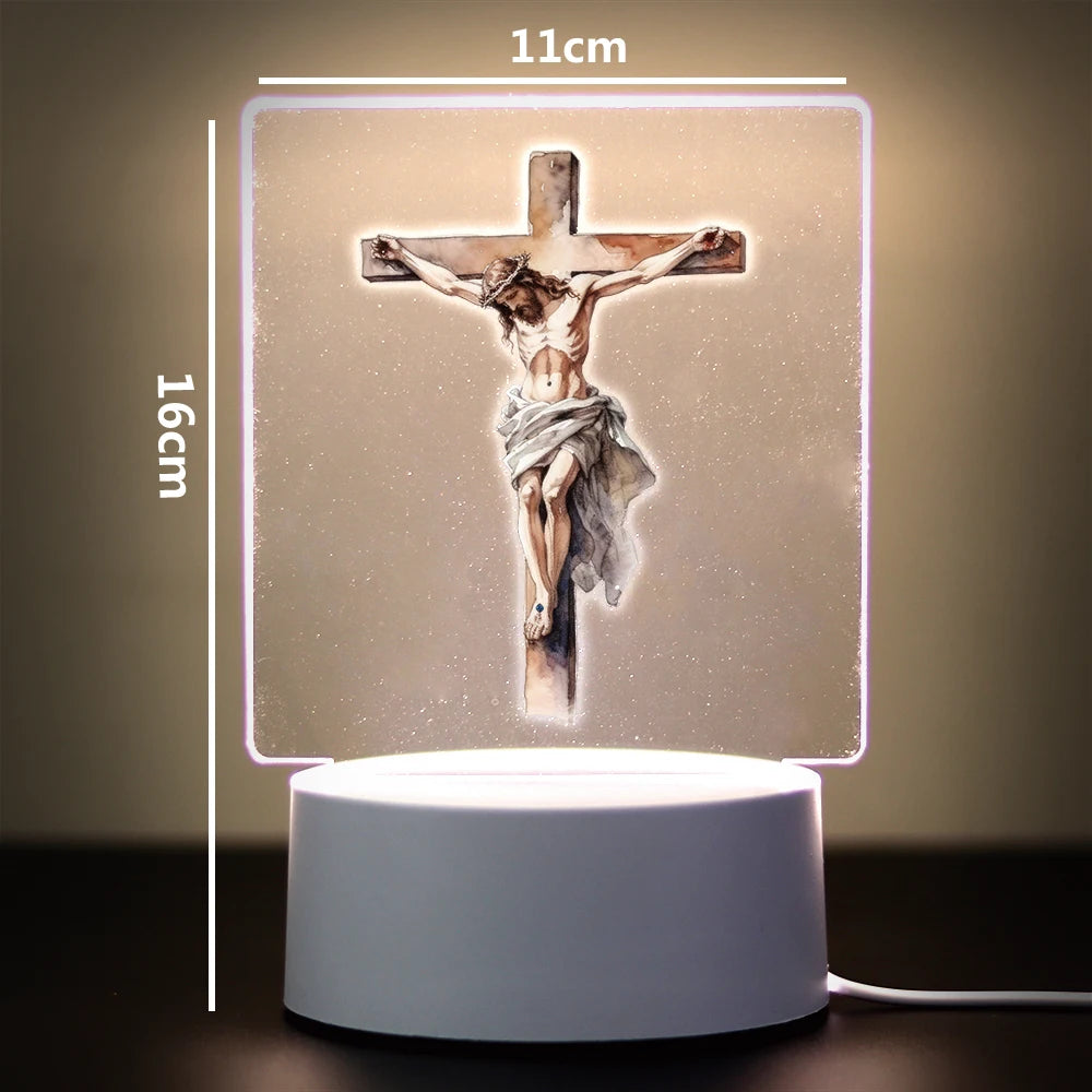 Christian 3D Night Light - USB Atmosphere Table Lamp for Home & Room Decor