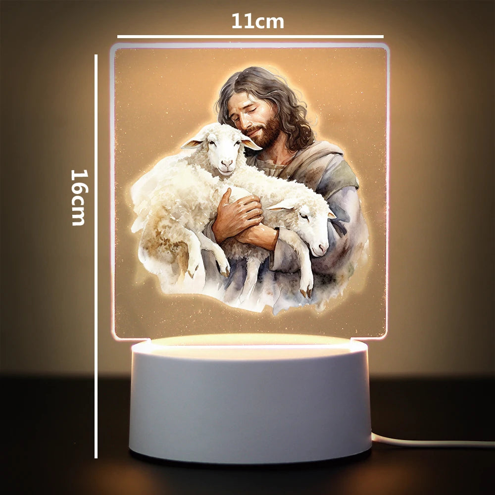Christian 3D Night Light - USB Atmosphere Table Lamp for Home & Room Decor
