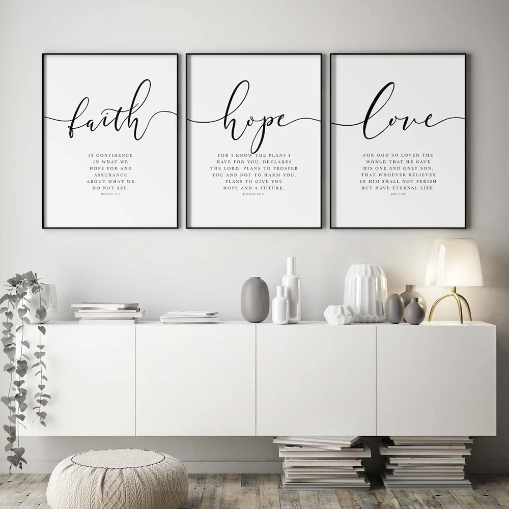 Christian Bible Verse Wall Art Prints – Faith Hope Love Decor Set