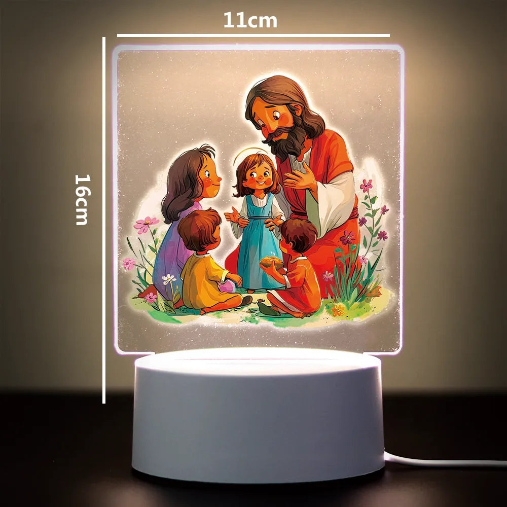 Christian 3D Night Light - USB Atmosphere Table Lamp for Home & Room Decor