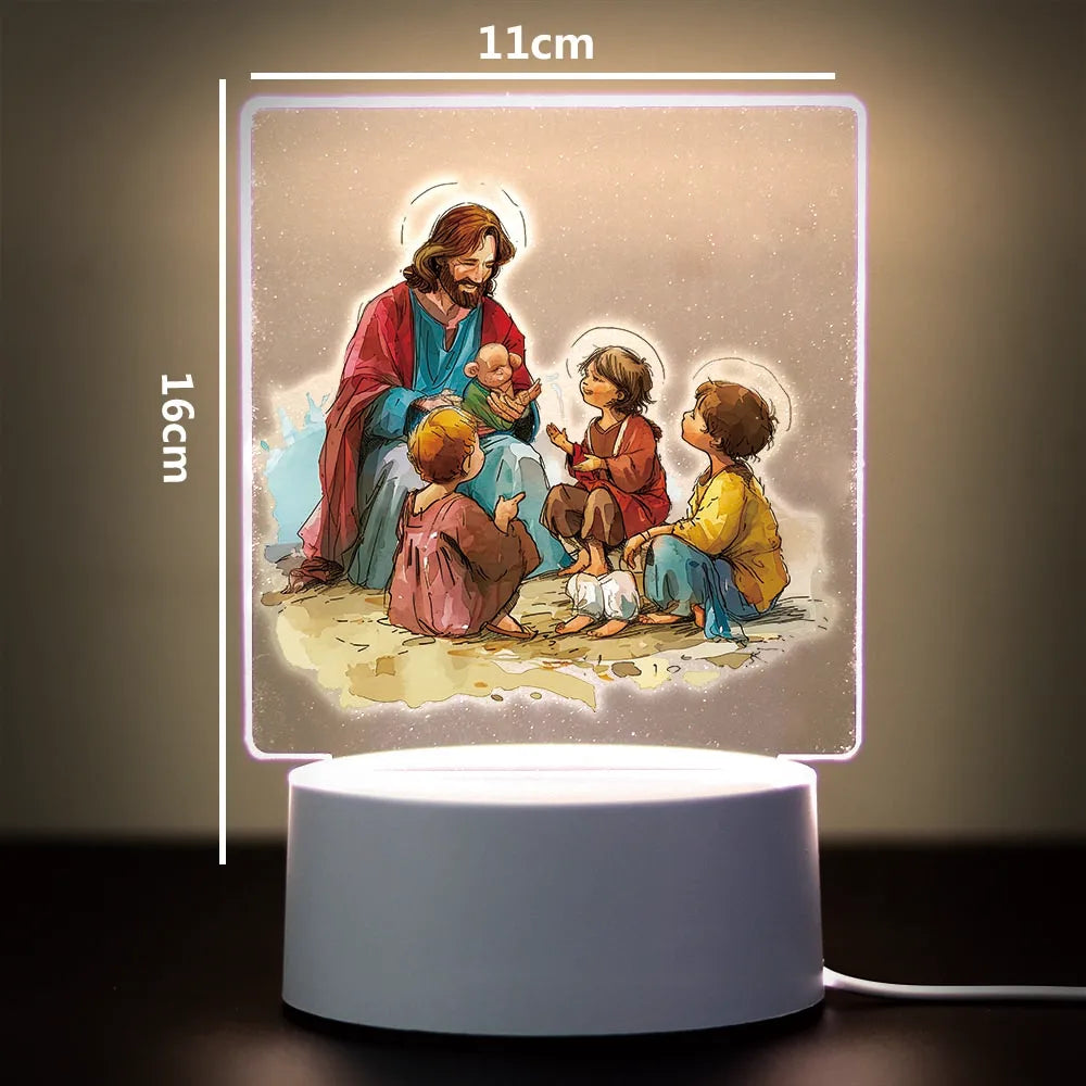 Christian 3D Night Light - USB Atmosphere Table Lamp for Home & Room Decor