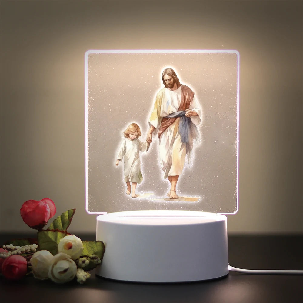 Christian 3D Night Light - USB Atmosphere Table Lamp for Home & Room Decor