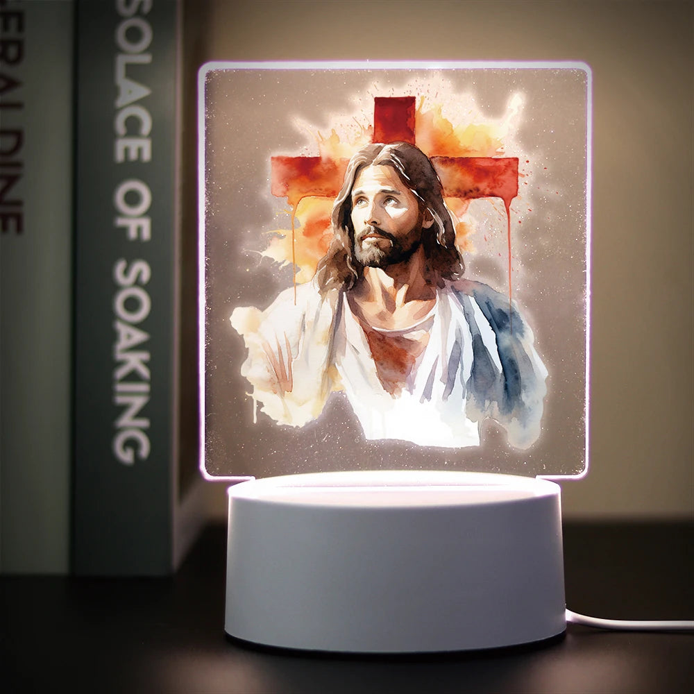 Christian 3D Night Light - USB Atmosphere Table Lamp for Home & Room Decor