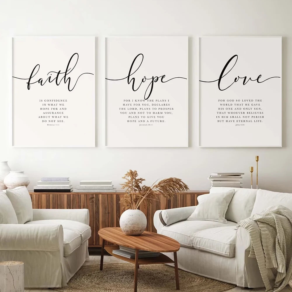 Christian Bible Verse Wall Art Prints – Faith Hope Love Decor Set