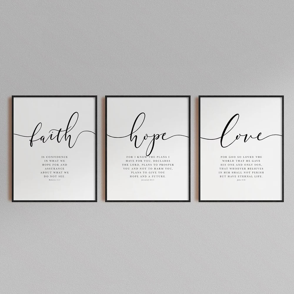 Christian Bible Verse Wall Art Prints – Faith Hope Love Decor Set