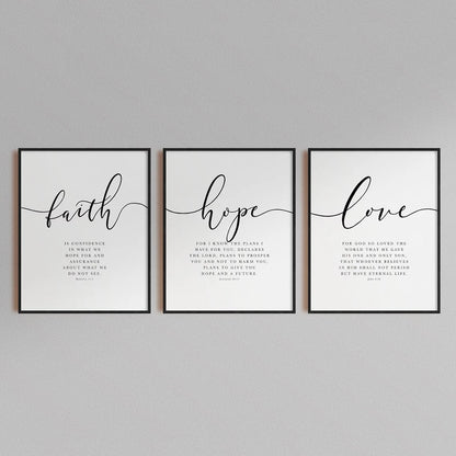 Christian Bible Verse Wall Art Prints – Faith Hope Love Decor Set