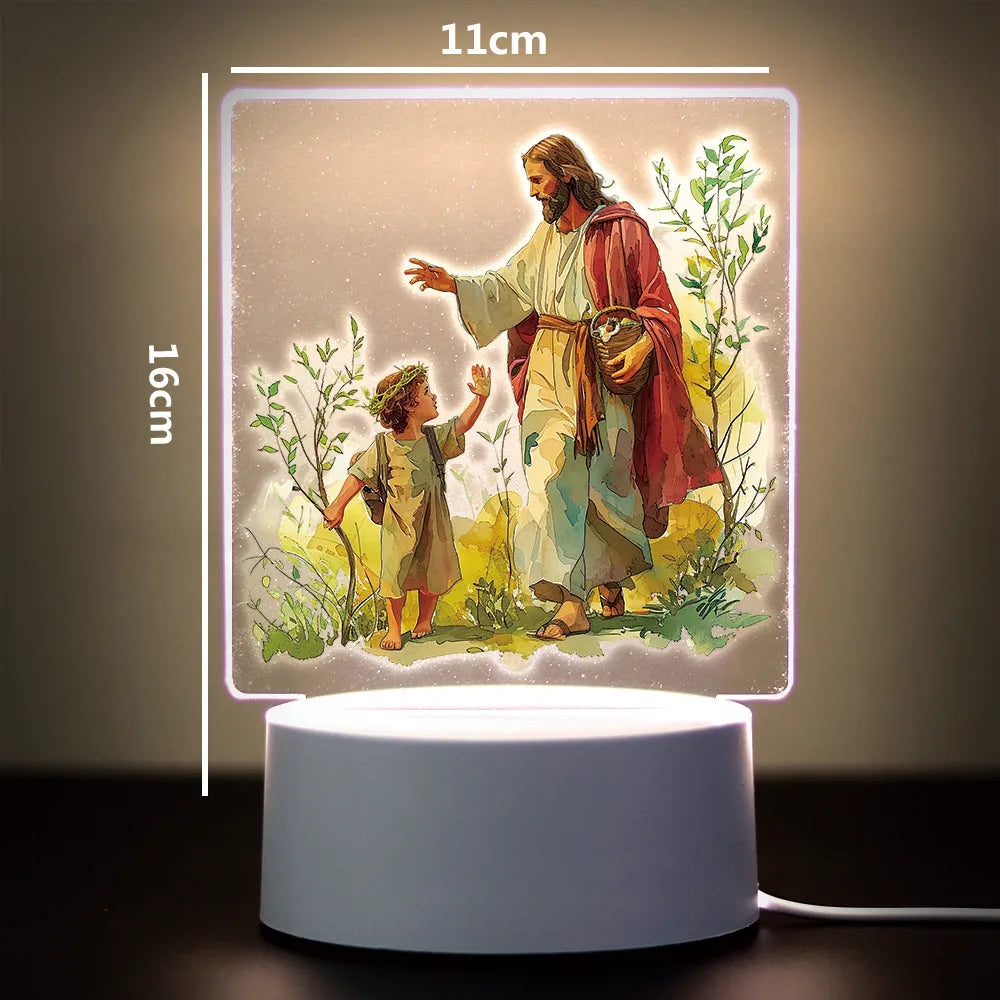 Christian 3D Night Light - USB Atmosphere Table Lamp for Home & Room Decor