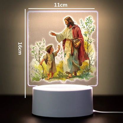 Christian 3D Night Light - USB Atmosphere Table Lamp for Home & Room Decor