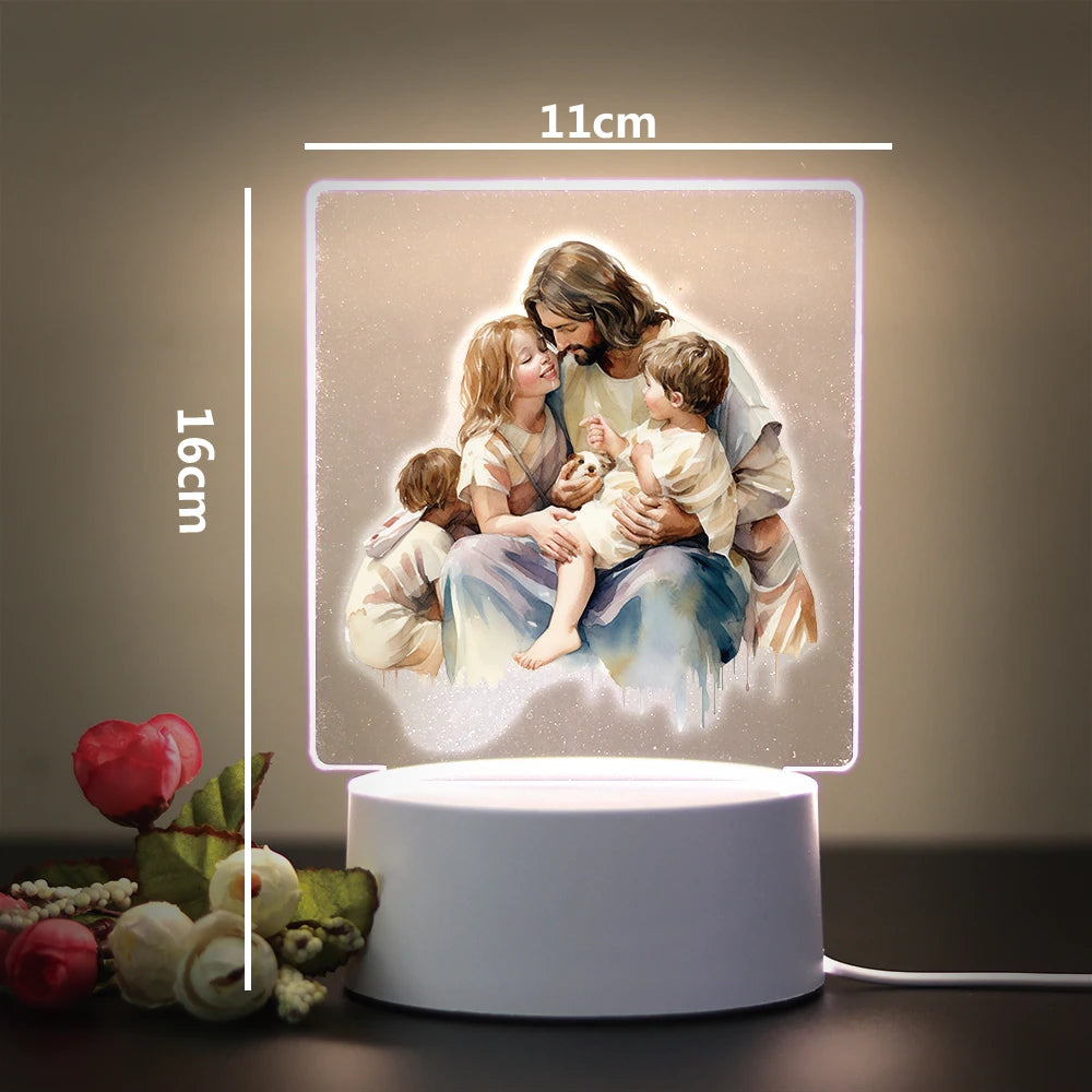 Christian 3D Night Light - USB Atmosphere Table Lamp for Home & Room Decor