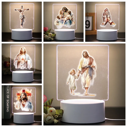 Christian 3D Night Light - USB Atmosphere Table Lamp for Home & Room Decor