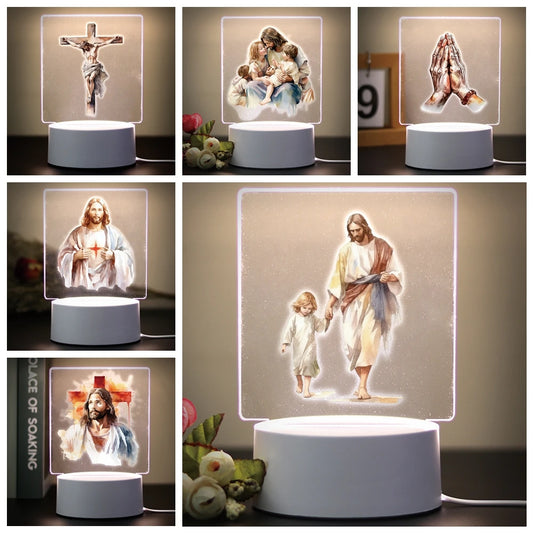 Christian 3D Night Light - USB Atmosphere Table Lamp for Home & Room Decor