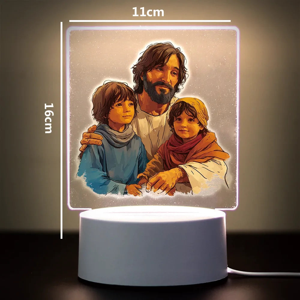Christian 3D Night Light - USB Atmosphere Table Lamp for Home & Room Decor