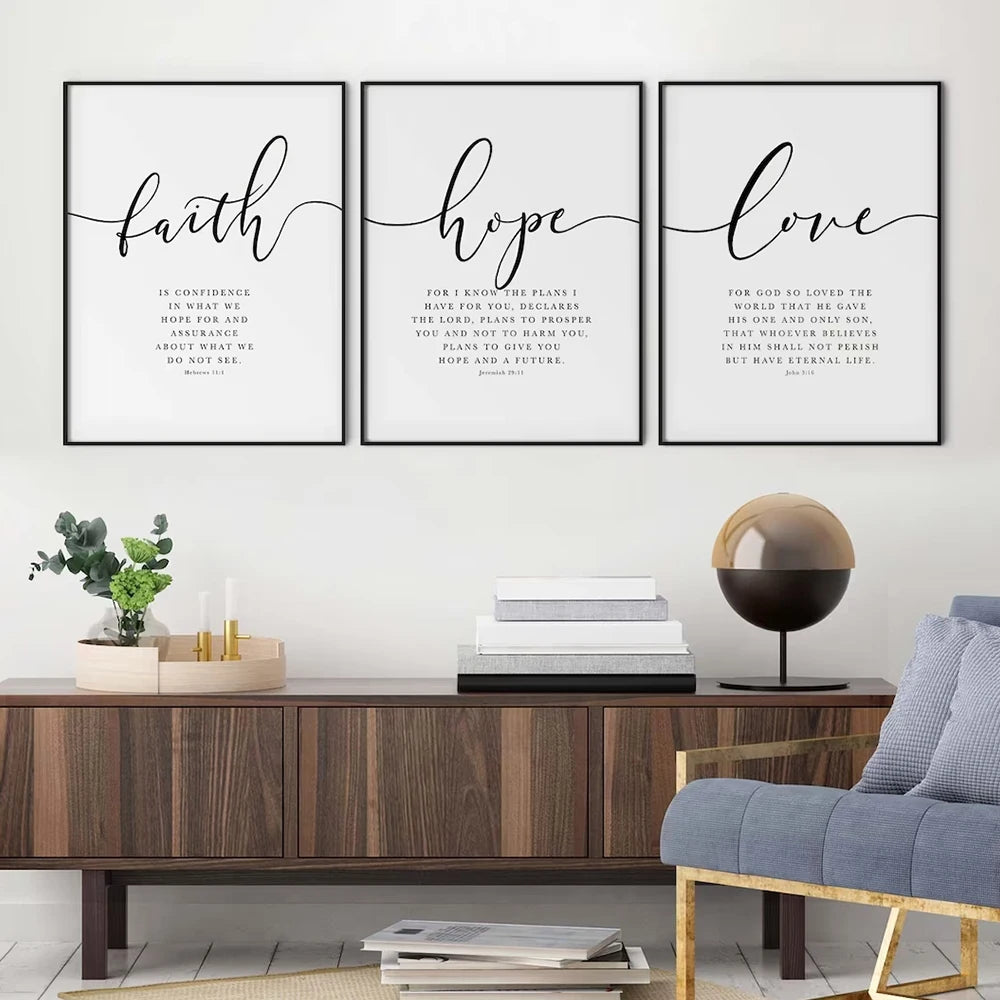 Christian Bible Verse Wall Art Prints – Faith Hope Love Decor Set