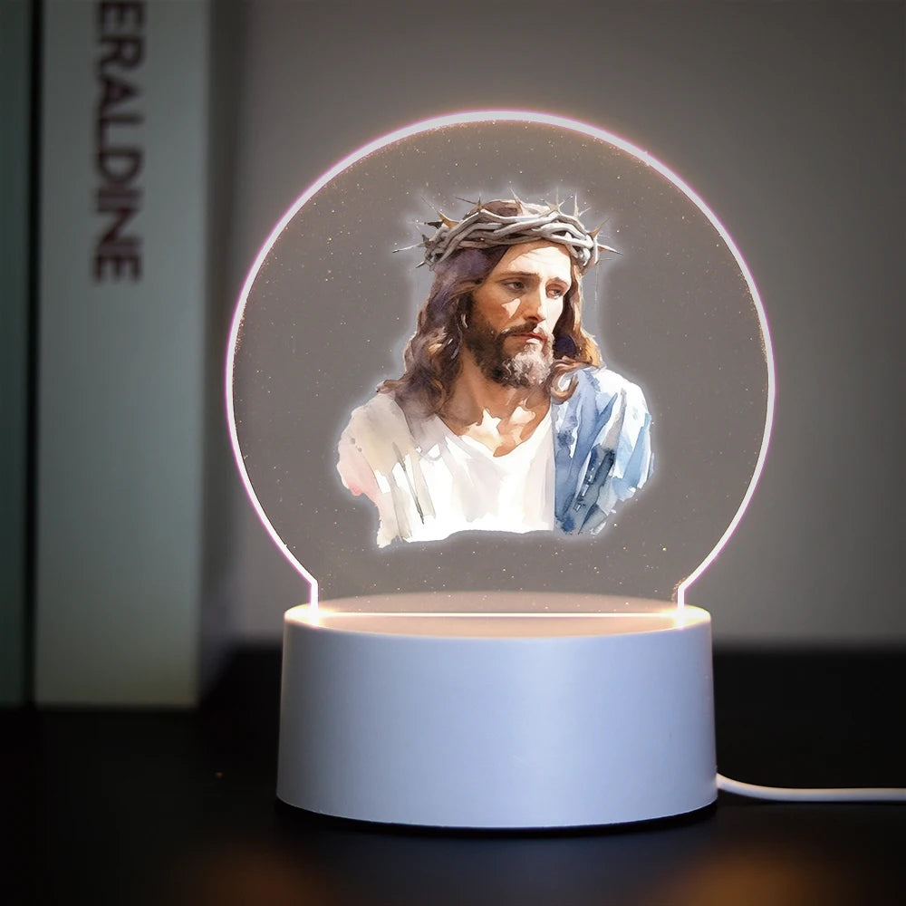 Christian 3D Night Light - USB Atmosphere Table Lamp for Home & Room Decor
