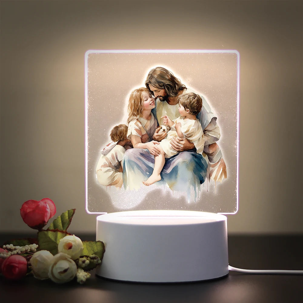 Christian 3D Night Light - USB Atmosphere Table Lamp for Home & Room Decor