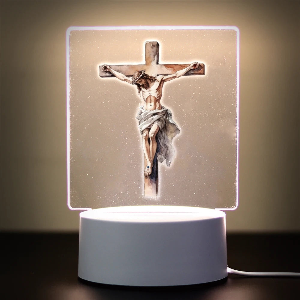 Christian 3D Night Light - USB Atmosphere Table Lamp for Home & Room Decor