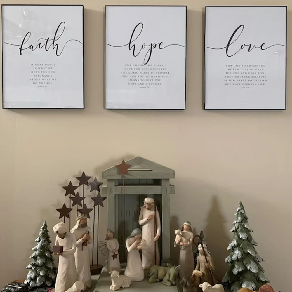Christian Bible Verse Wall Art Prints – Faith Hope Love Decor Set
