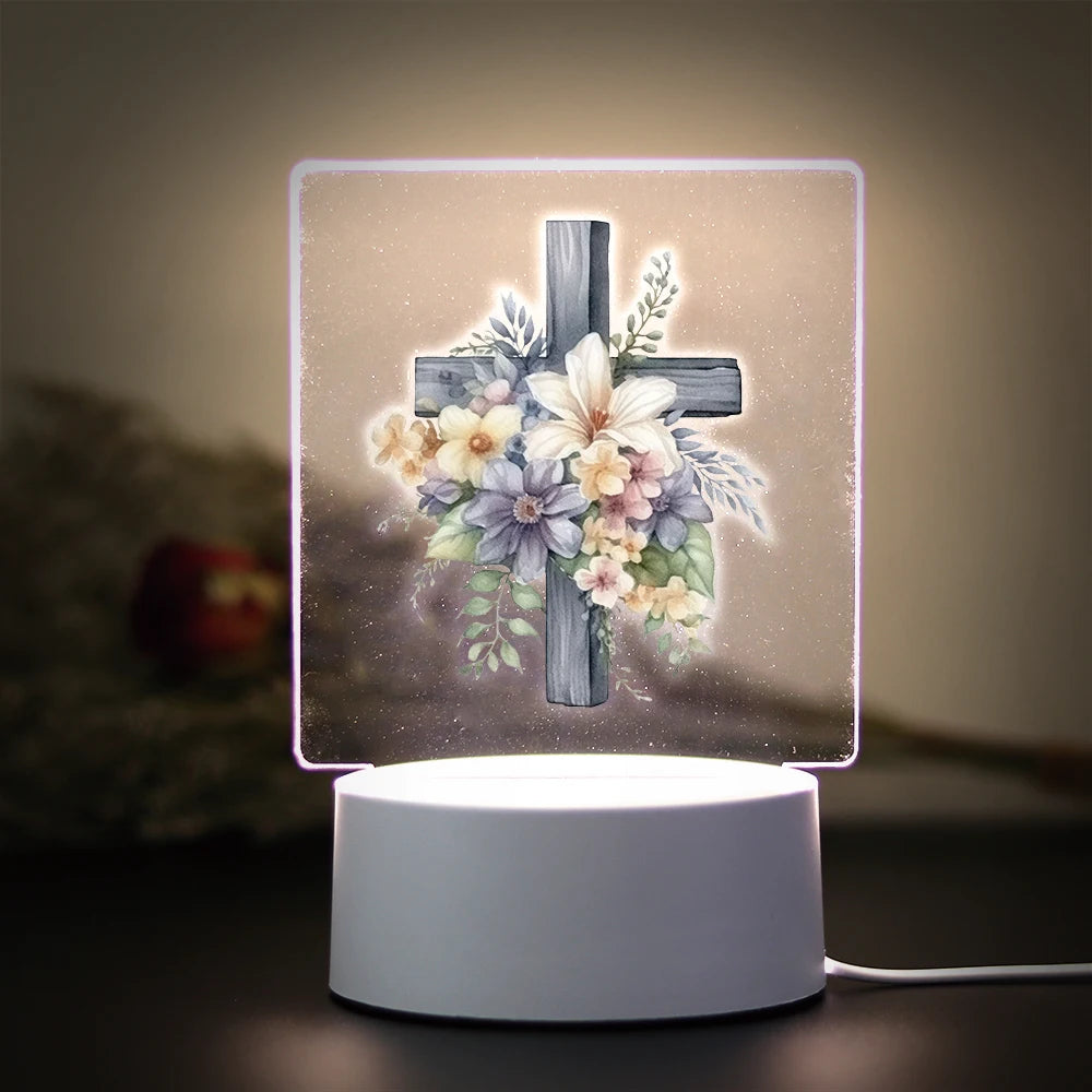 Christian 3D Night Light - USB Atmosphere Table Lamp for Home & Room Decor