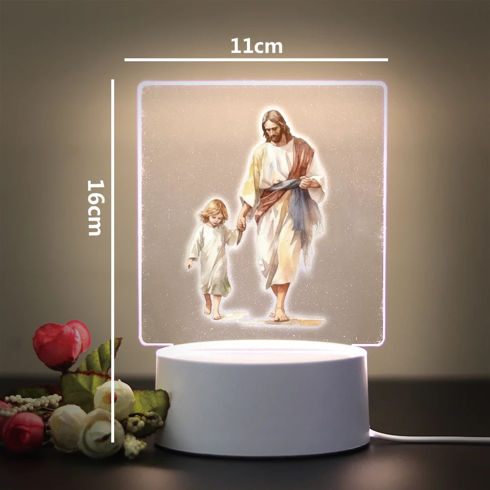 Christian 3D Night Light - USB Atmosphere Table Lamp for Home & Room Decor